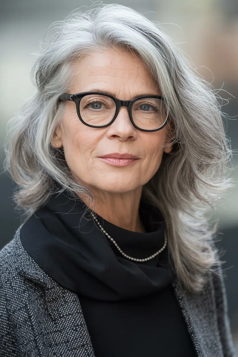 Fall haircuts for women over 60 Flowing Layers with Side Sweep