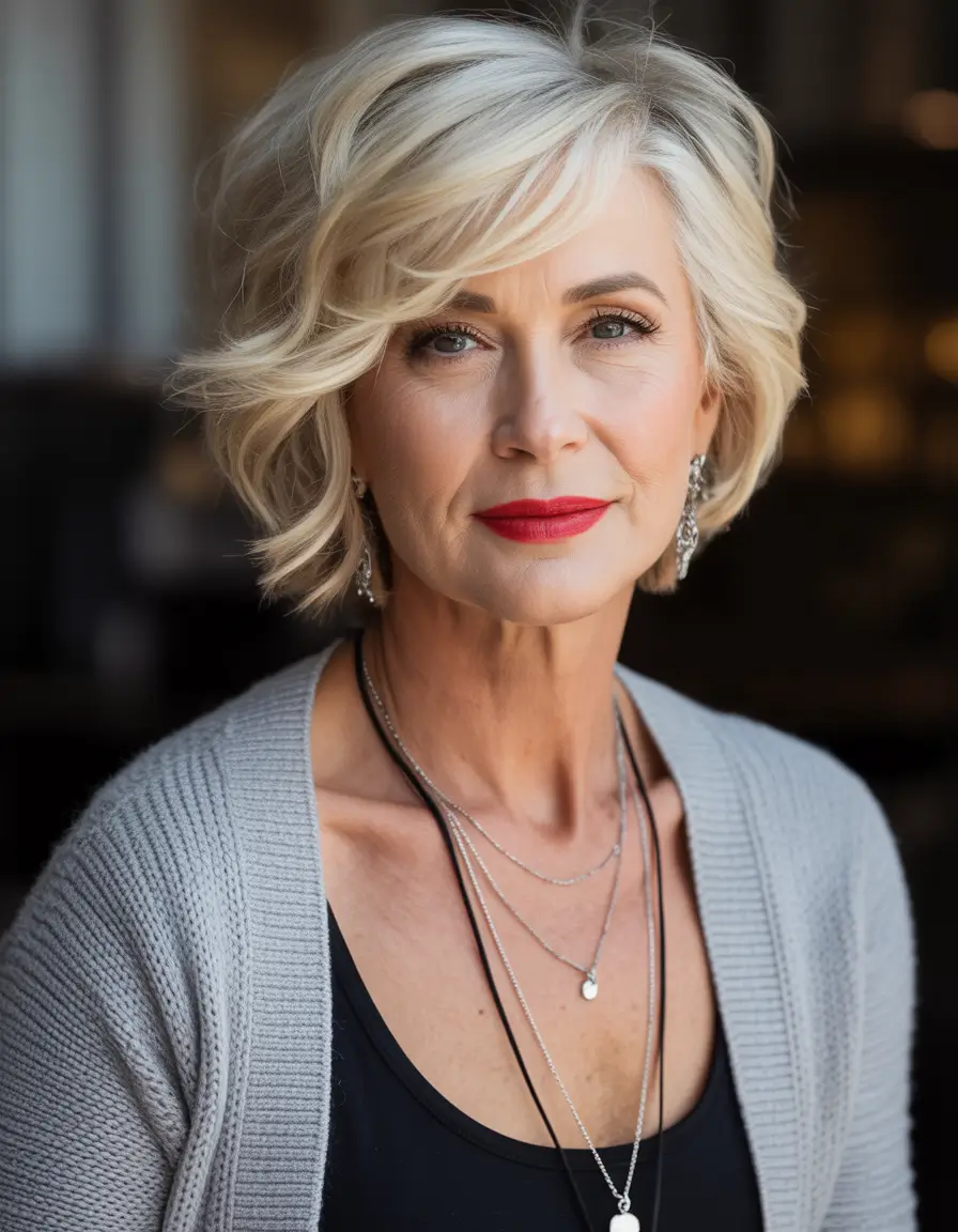 Fall haircuts for women over 50 Soft Blonde Waves in a Textured Bob