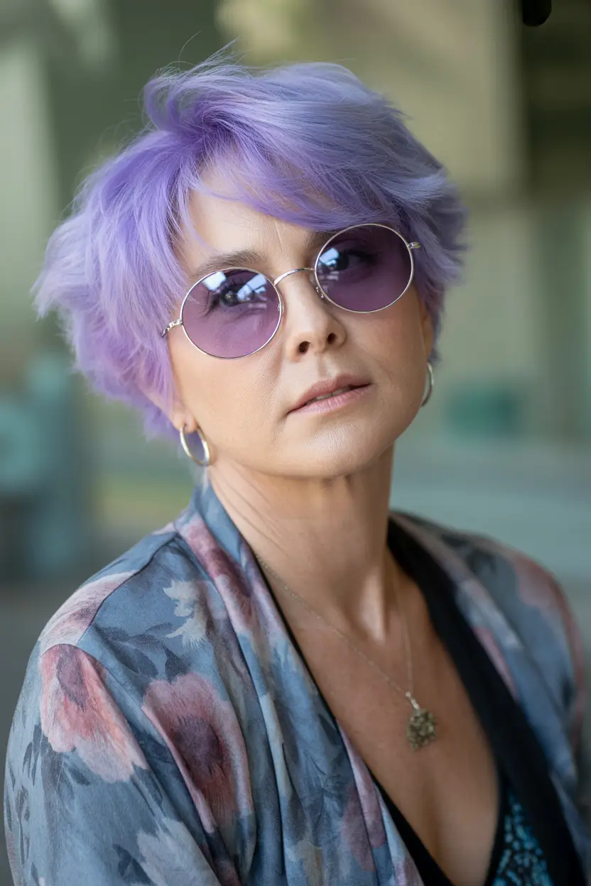 Fall haircuts for women over 50 Pastel Lavender Layered Shag