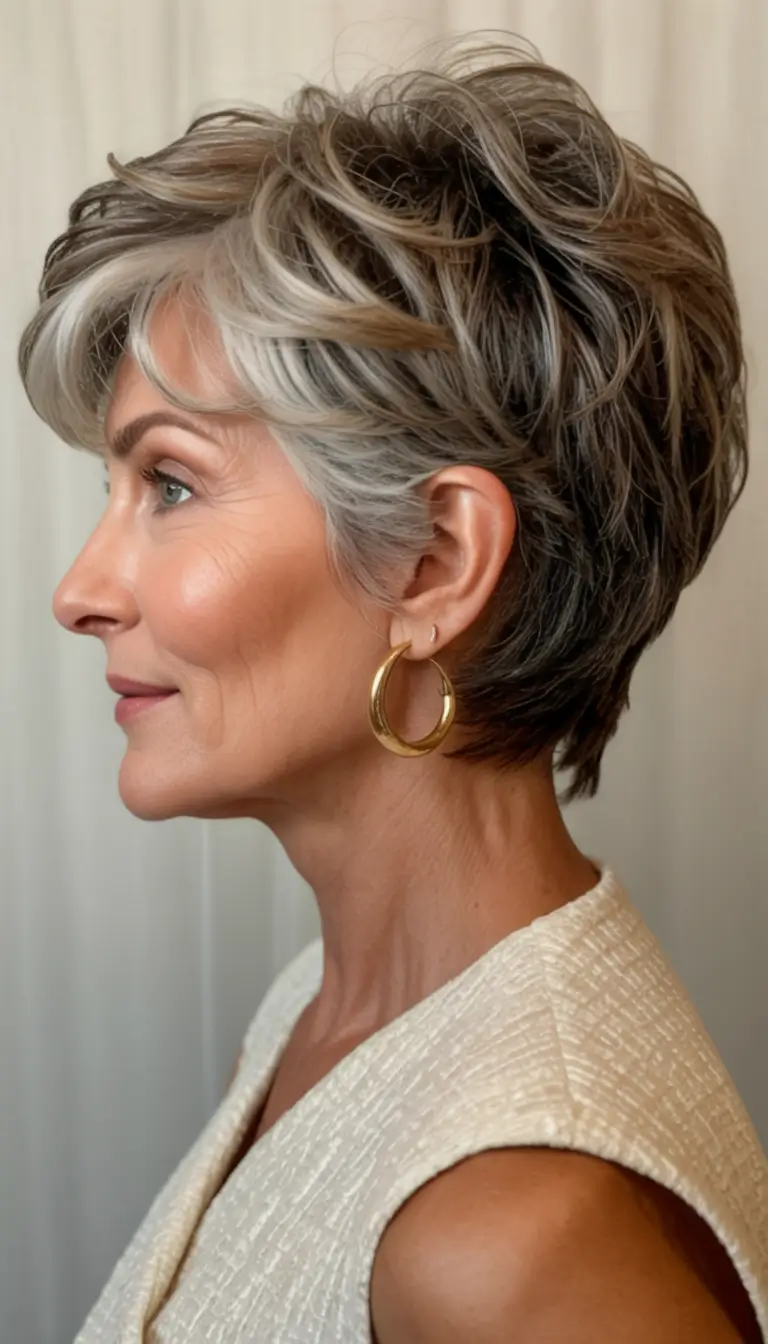 Fall haircuts for women over 50 Modern Layered Pixie with Dimensional Highlights