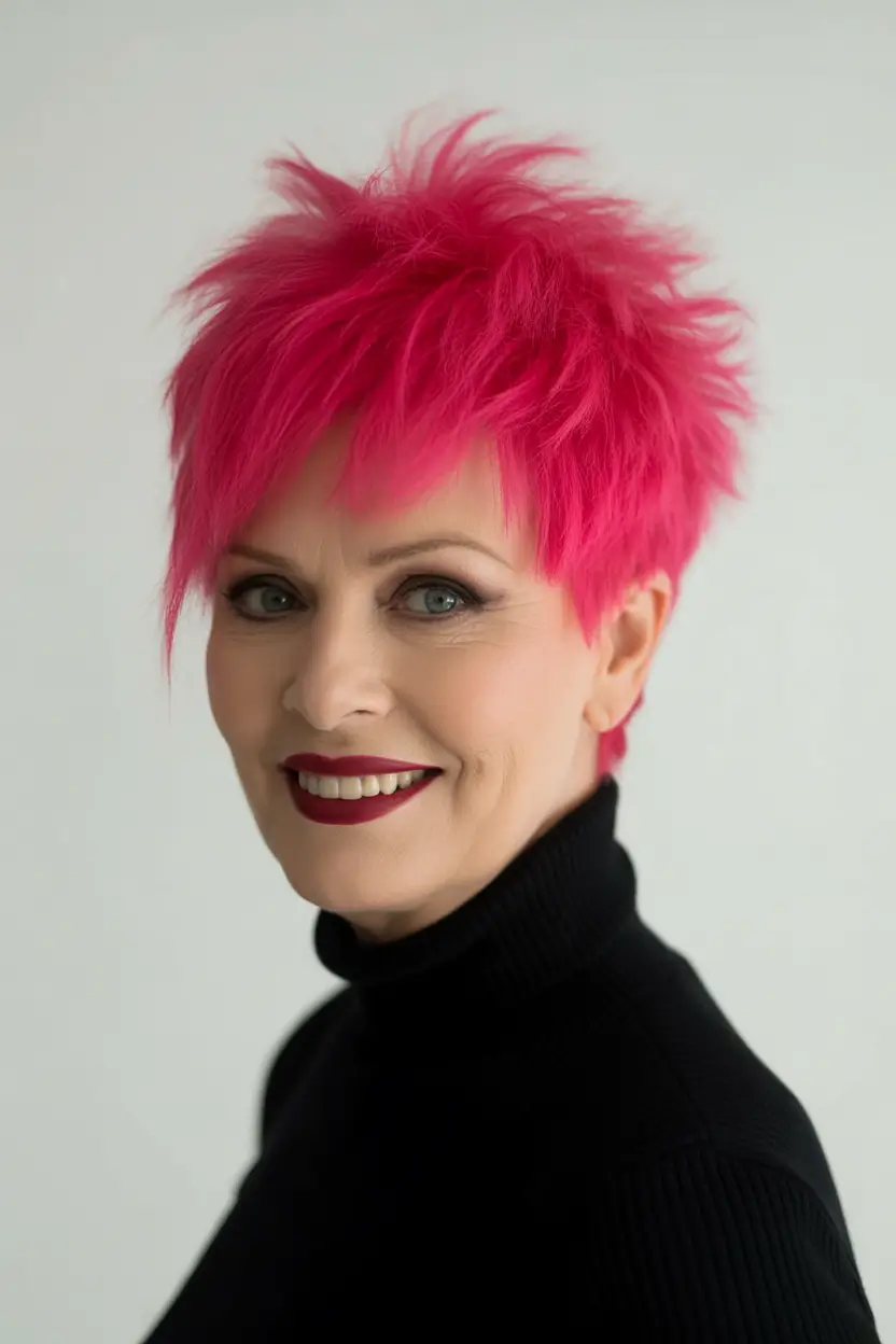 Fall haircuts for women over 50 Neon Pink Spiky Pixie