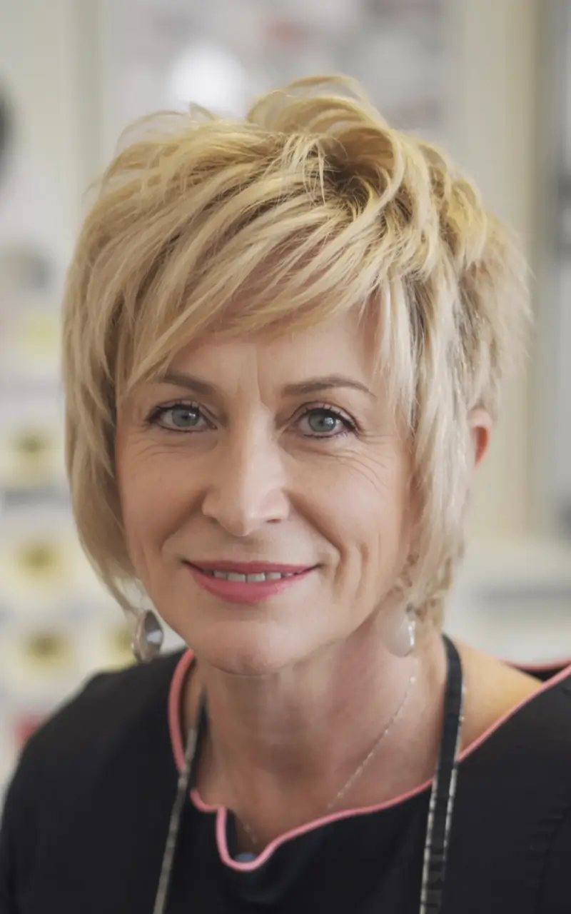 Fall haircuts for women over 50 Textured Blonde Crop with Feathered Layers