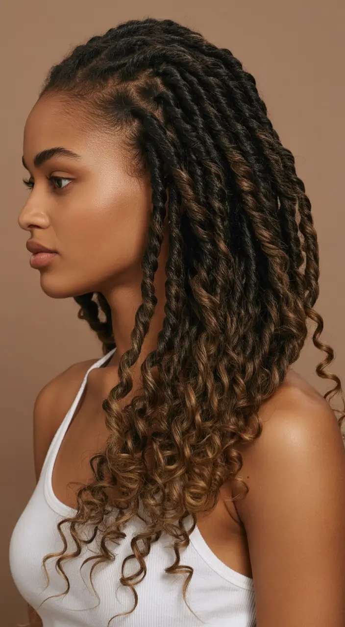 Fall hairstyle black women Two-Strand Twists with Caramel Ends