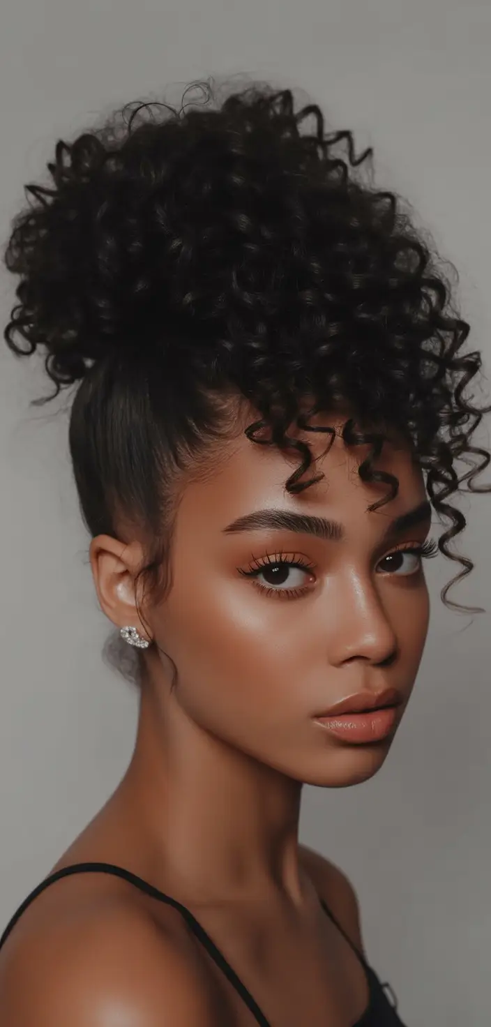 Fall hairstyle black women High Curly Puff