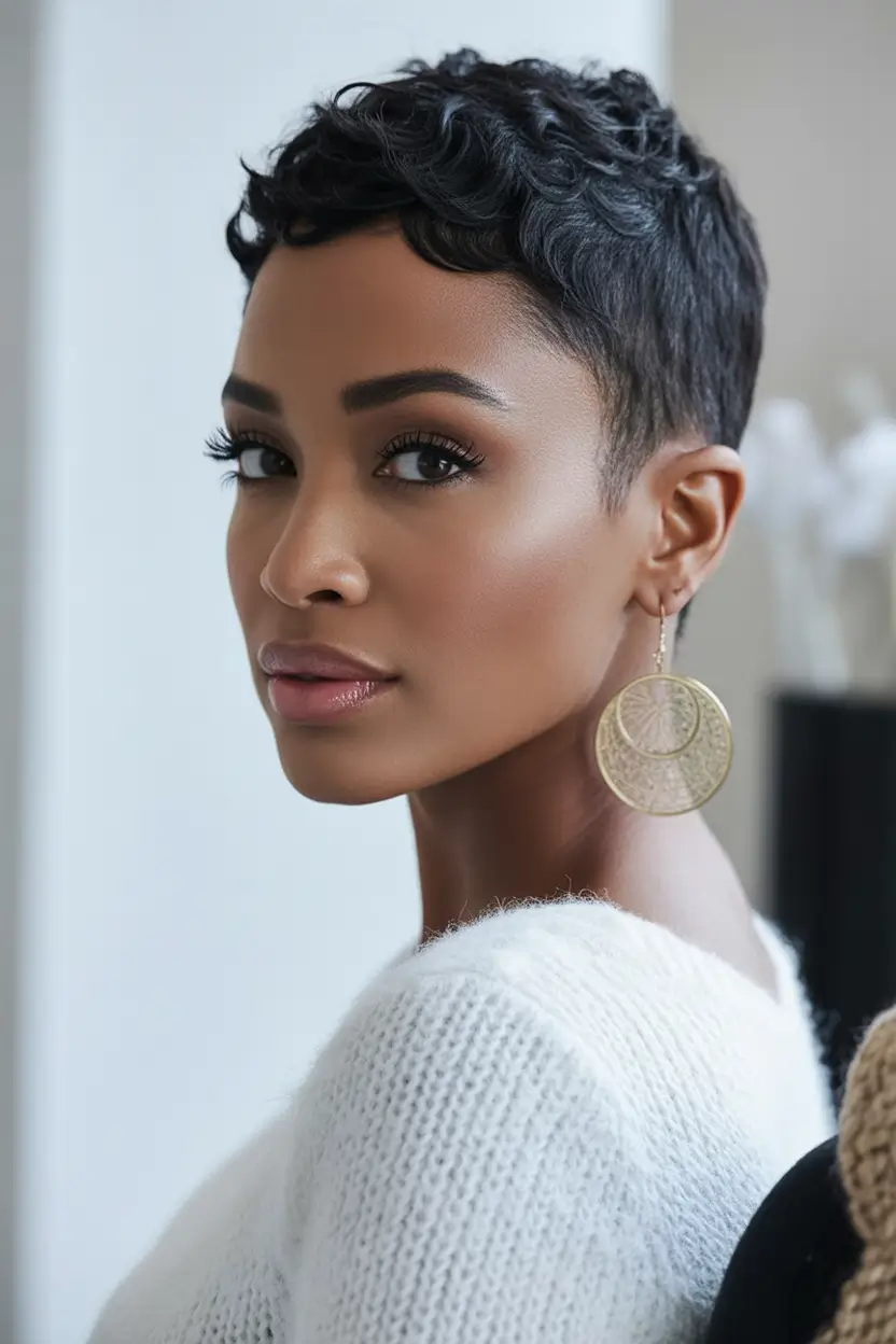 Fall hairstyle black women Pixie Cut with Finger Waves