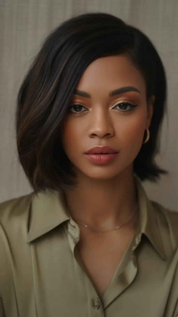 Fall hairstyle black women Sleek Side-Parted Lob