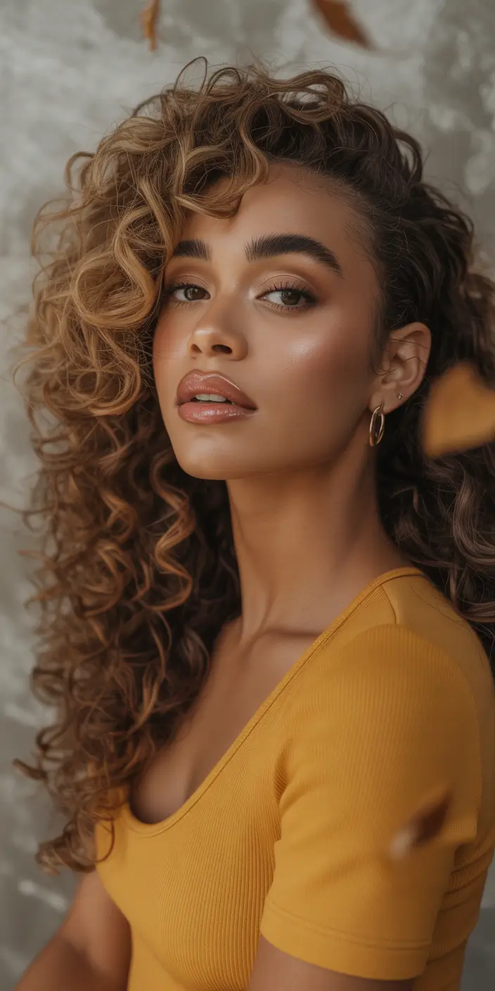 Fall hairstyle black women Voluminous Curly Side Sweep