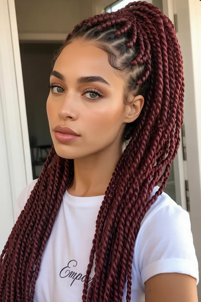 Fall hairstyle black women Wine-Colored Rope Twist Ponytail