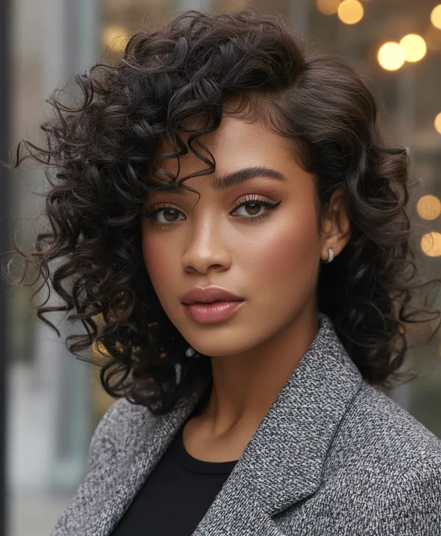 Fall 2025 Hairstyles Perfect for Mid-Length Cuts – Power Side-Part Coil Lob with Gloss Definition