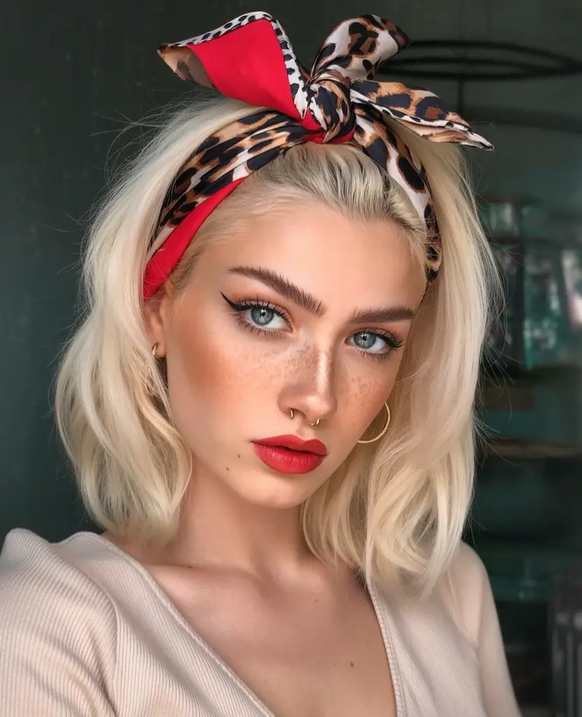 Fall 2025 Hairstyles Perfect for Mid-Length Cuts – Retro Scarf Bob with Platinum Sheen