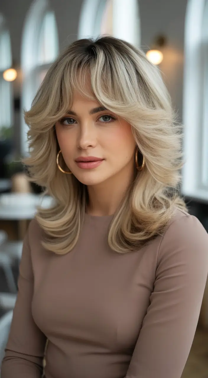 Fall 2025 Hairstyles Perfect for Mid-Length Cuts – Butter-Blonde Round Brush Blowout with Curtain Lift