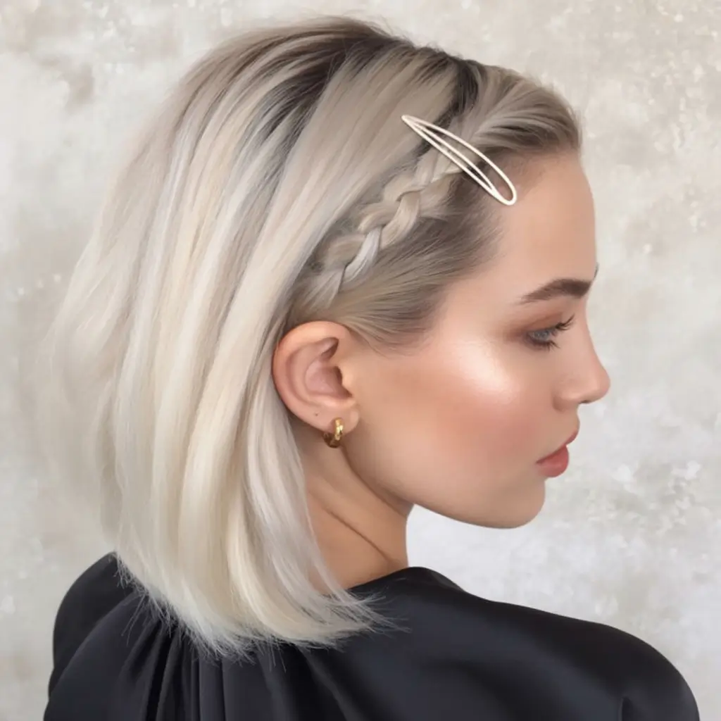 Fall 2025 Hairstyles Perfect for Mid-Length Cuts – Sleek Bob with Braided Detail and Minimalist Clip