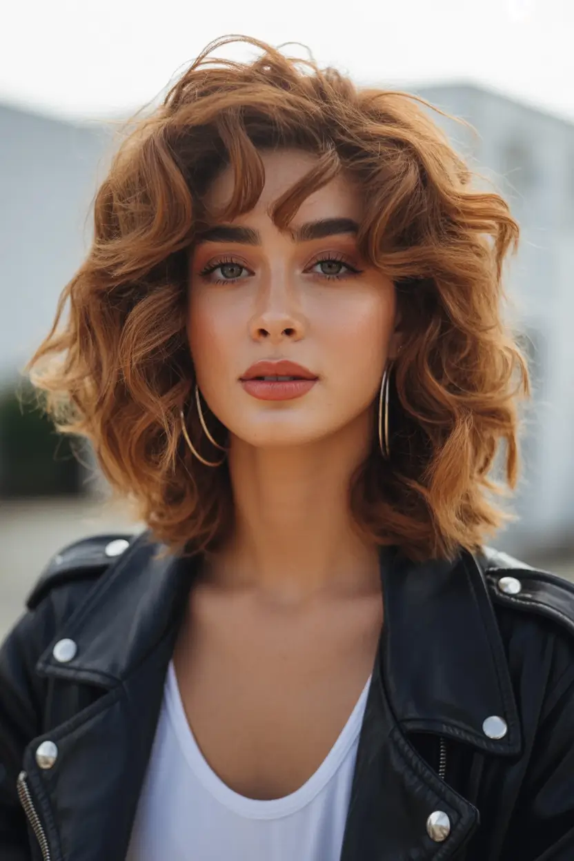 Fall 2025 Hairstyles Perfect for Mid-Length Cuts – Copper Curl Lob with Airy Fringe