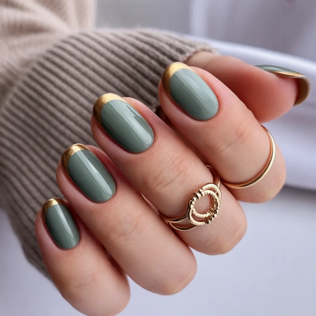 fall-nails-color-trends-2025-golden-sage-french