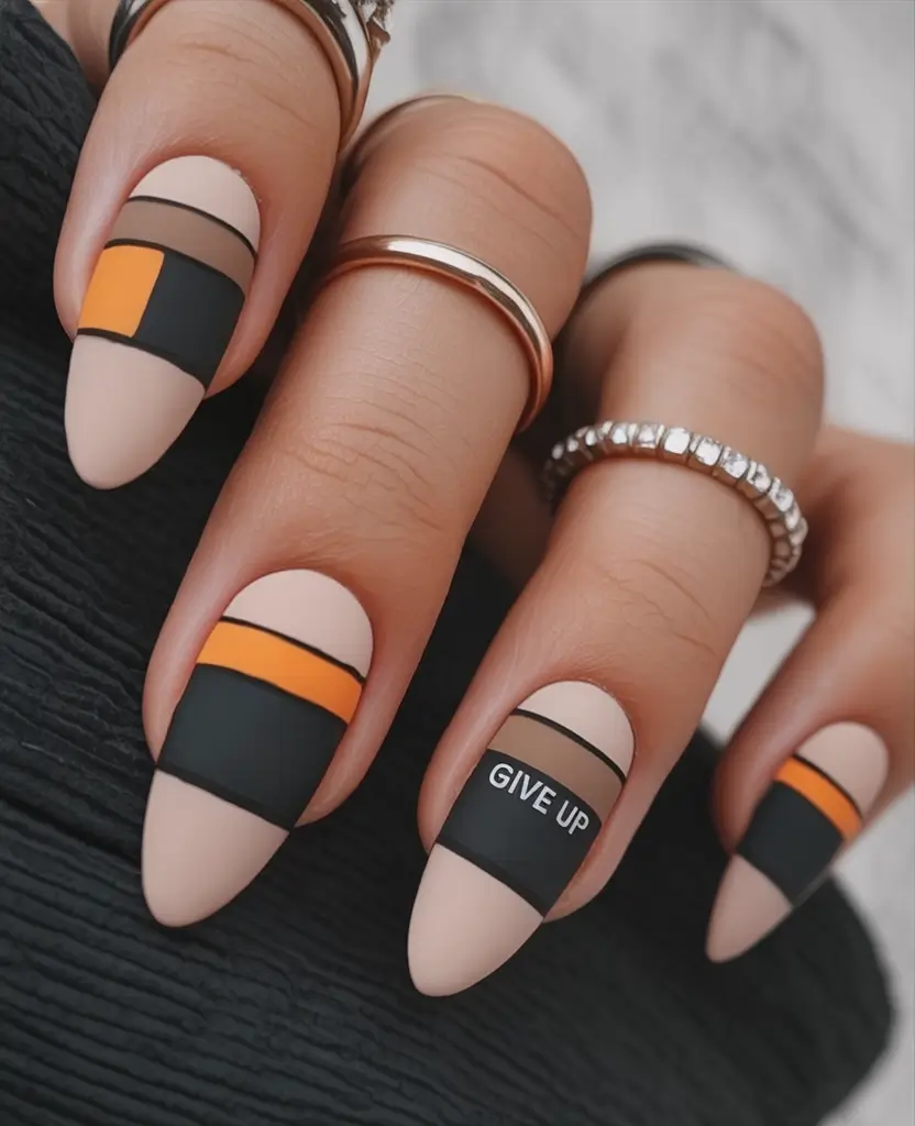 fall season nails - Graphic Block Almond in Knit Neutrals
