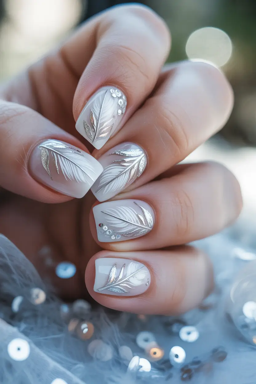 fall season nails - Frosted Feathers on Short Square