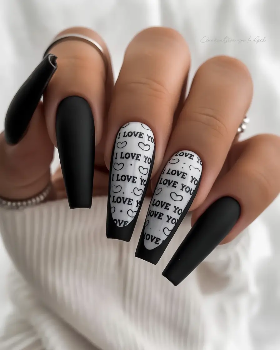 Fall ballerina nails Chic Monochrome Love Letter Nails