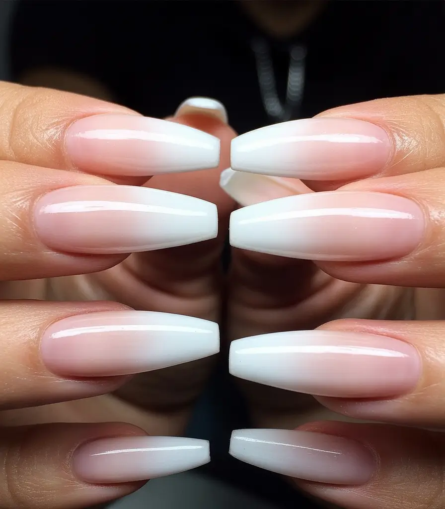 Fall ballerina nails Soft White Ombre Fade