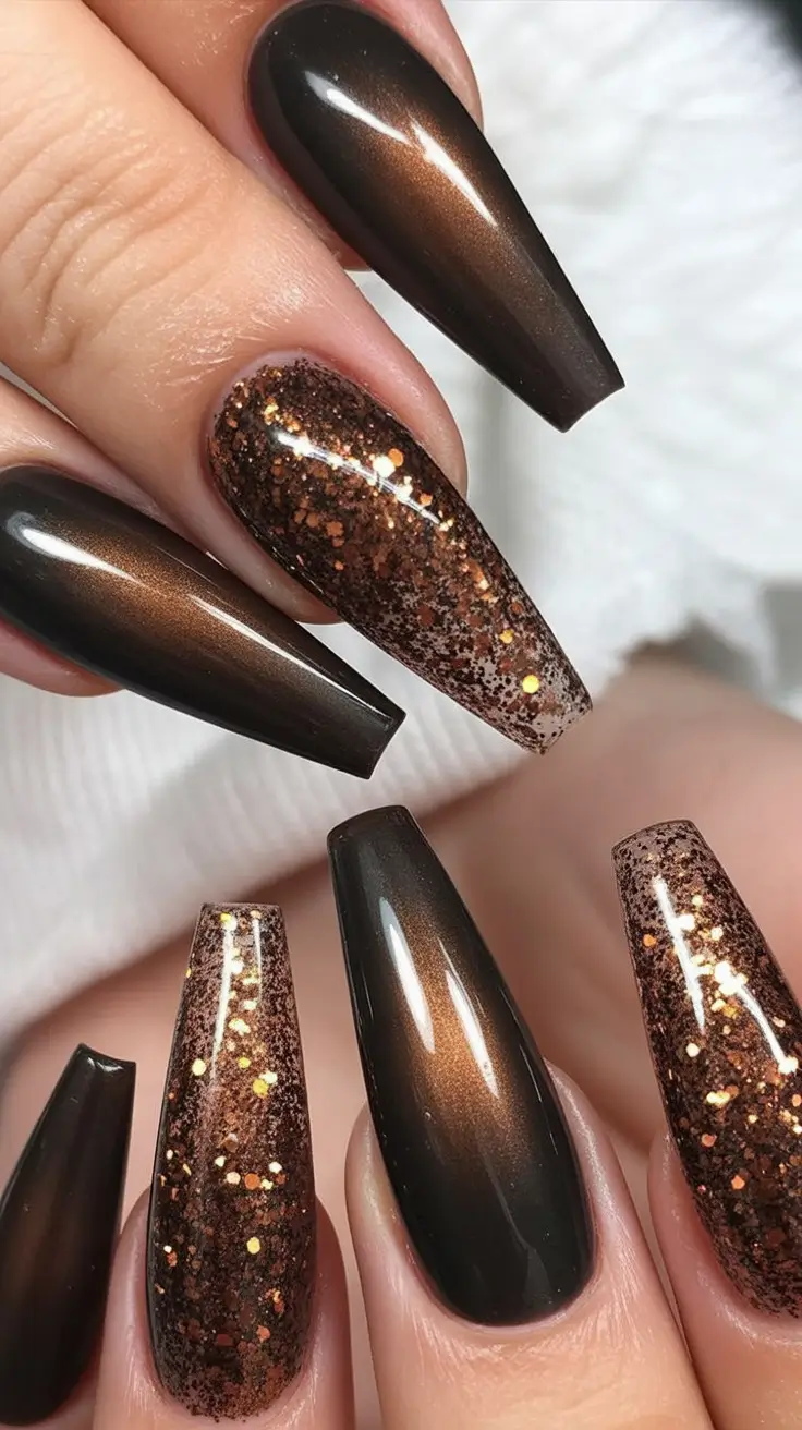 Fall ballerina nails Bronze and Glitter Fusion