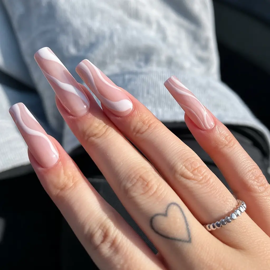 Fall ballerina nails Soft White Wave Accents