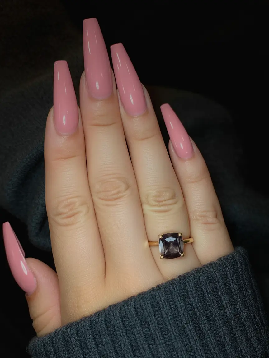Fall ballerina nails Classic Rose Pink Elegance