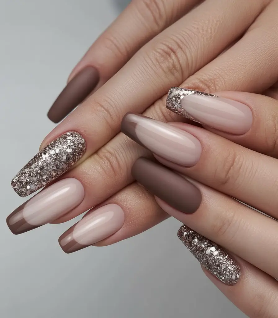 Fall ballerina nails Chocolate and Glitter Mix