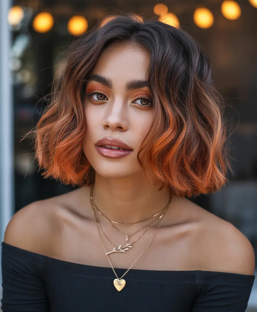 hair-color-for-brown-skin-Spiced-Pumpkin-Melt-on-a-Blunt-Bob