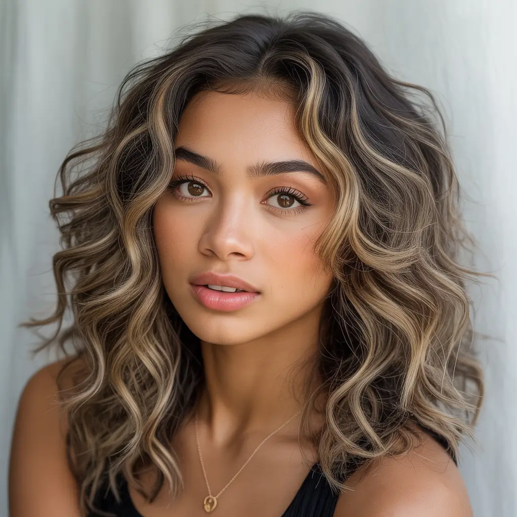 hair-color-for-brown-skin-Toffee-Highlights-on-Loose-Wavy-Lob