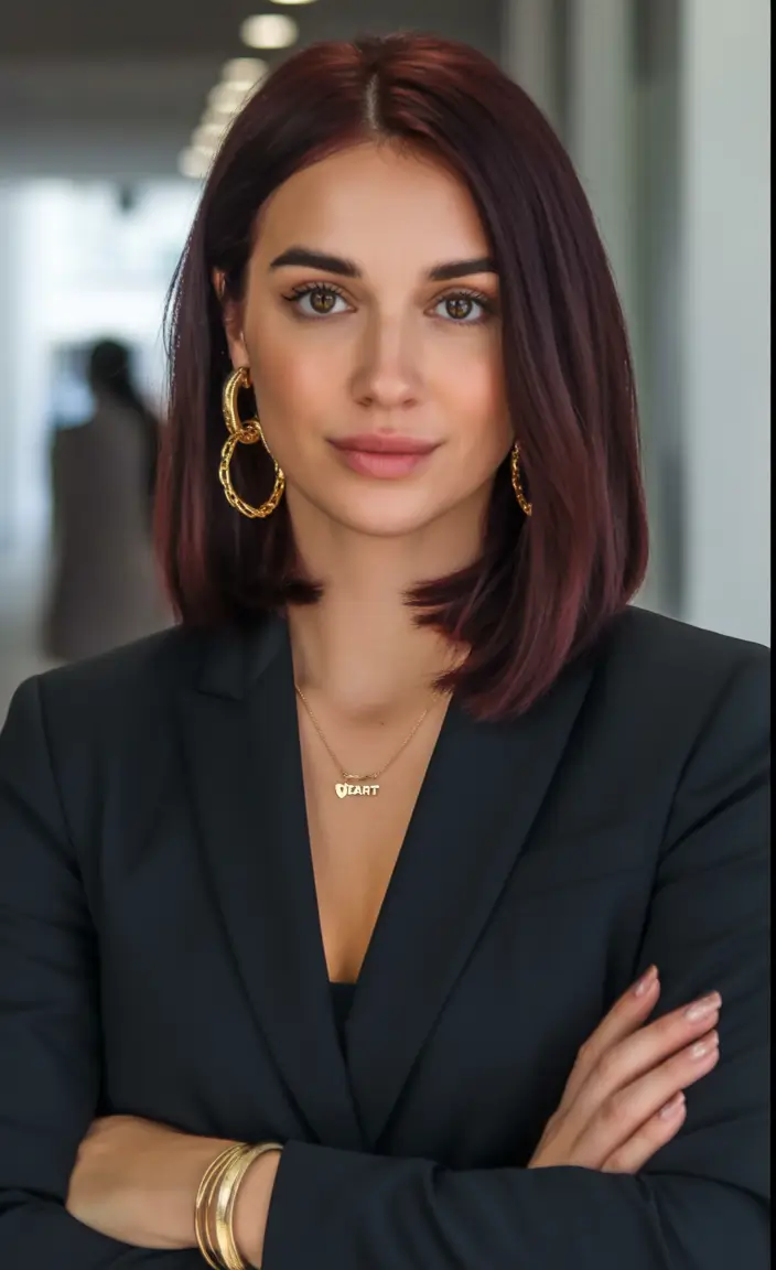hair-color-for-brown-skin-Chestnut-Plum-Bob-with-a-Center-Part