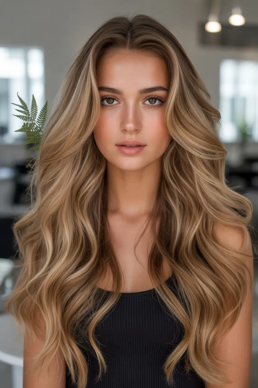 Fall Hair Color Ideas for Deep Skin Golden Latte Balayage with Luxe Length