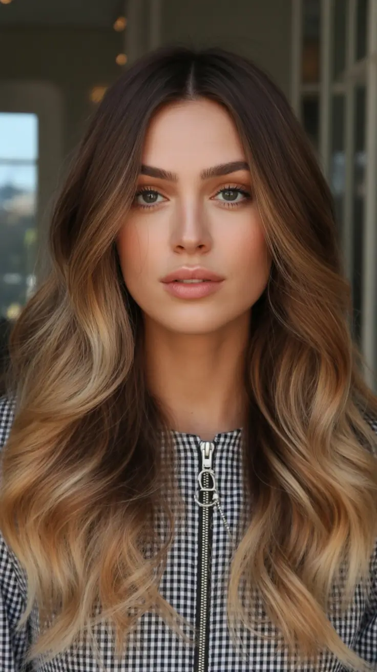 Fall Hair Color Ideas for Deep Skin Chestnut to Honey Ombré