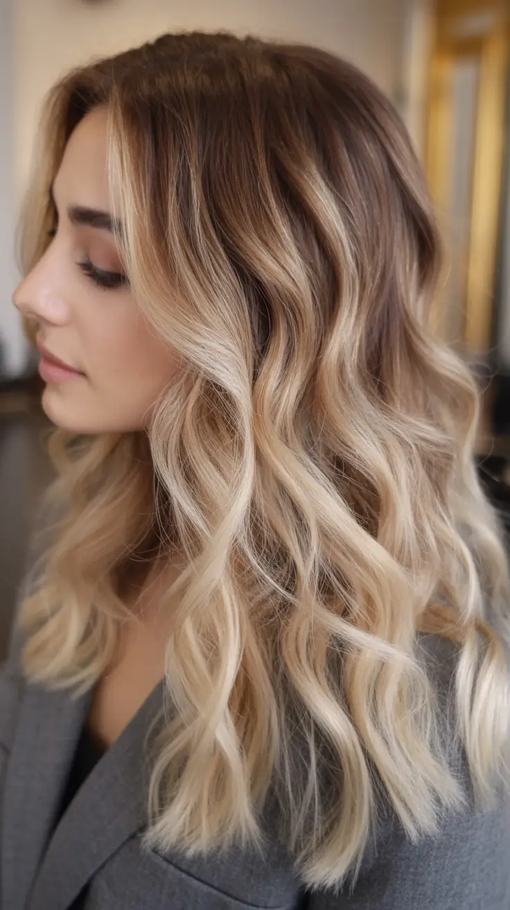 Fall Hair Color Ideas for Deep Skin Ash Blonde Lob with Smokey Highlights