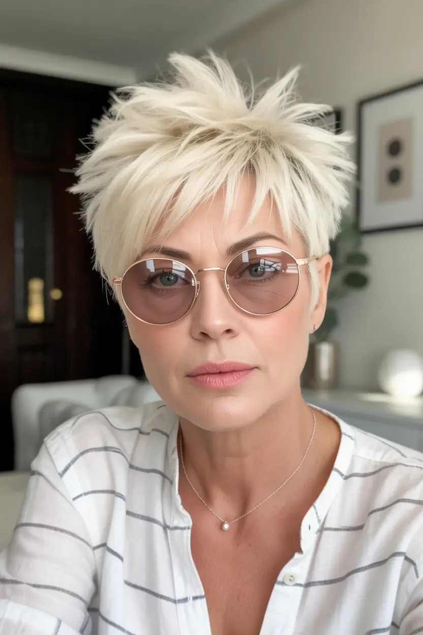 Fall Hair Color Ideas for Deep Skin Platinum Shag Pixie with Tousled Crown