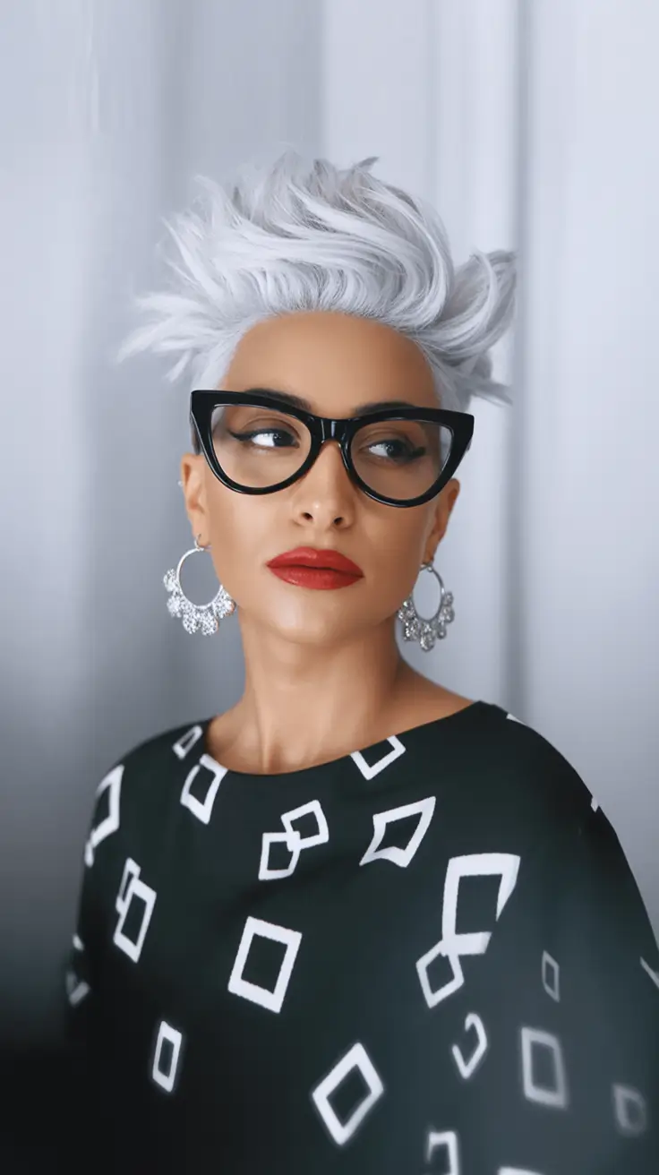 Fall Hair Color Ideas for Deep Skin Frosted White Fade with Volume Up Top