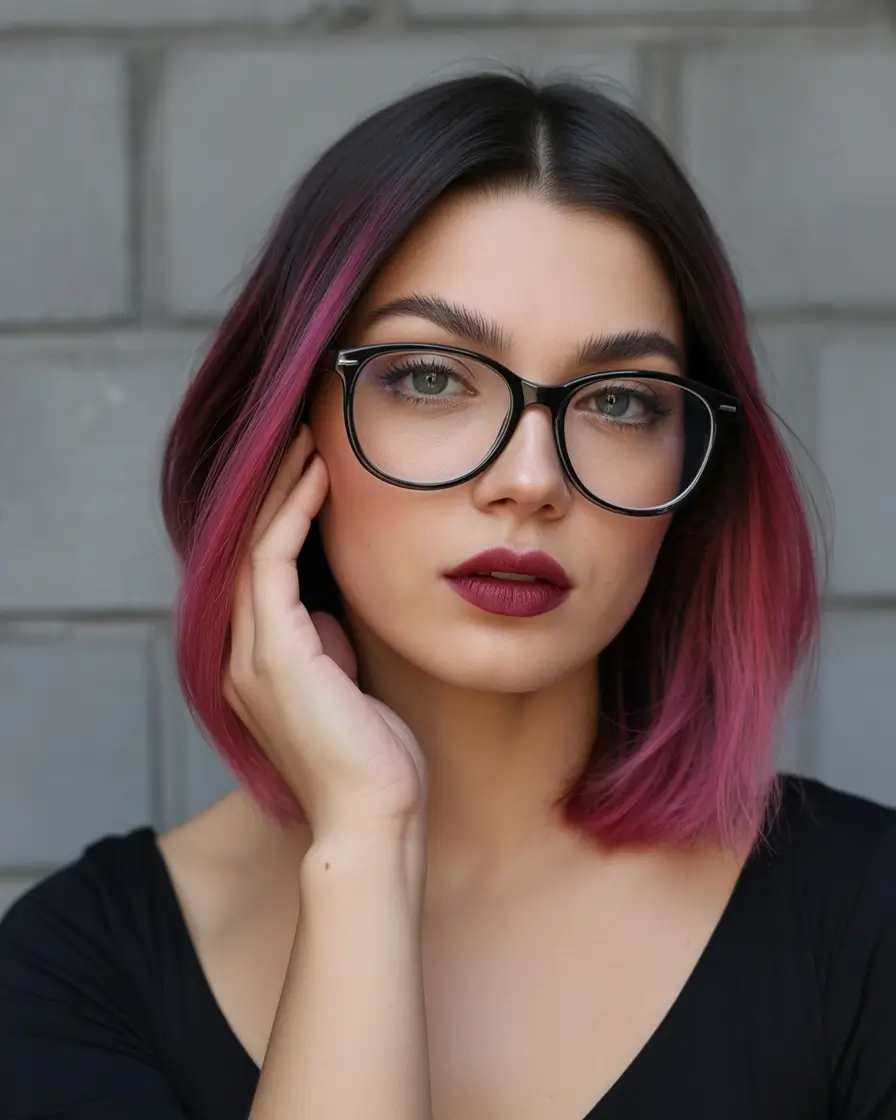 Fall Hair Color Ideas for Deep Skin Blunt Bob with Magenta Ends