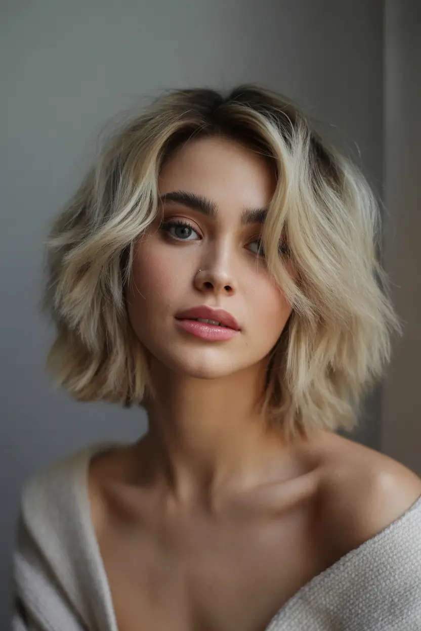 Fall Hair Color Ideas for Deep Skin Blonde Bob with Tousled Texture