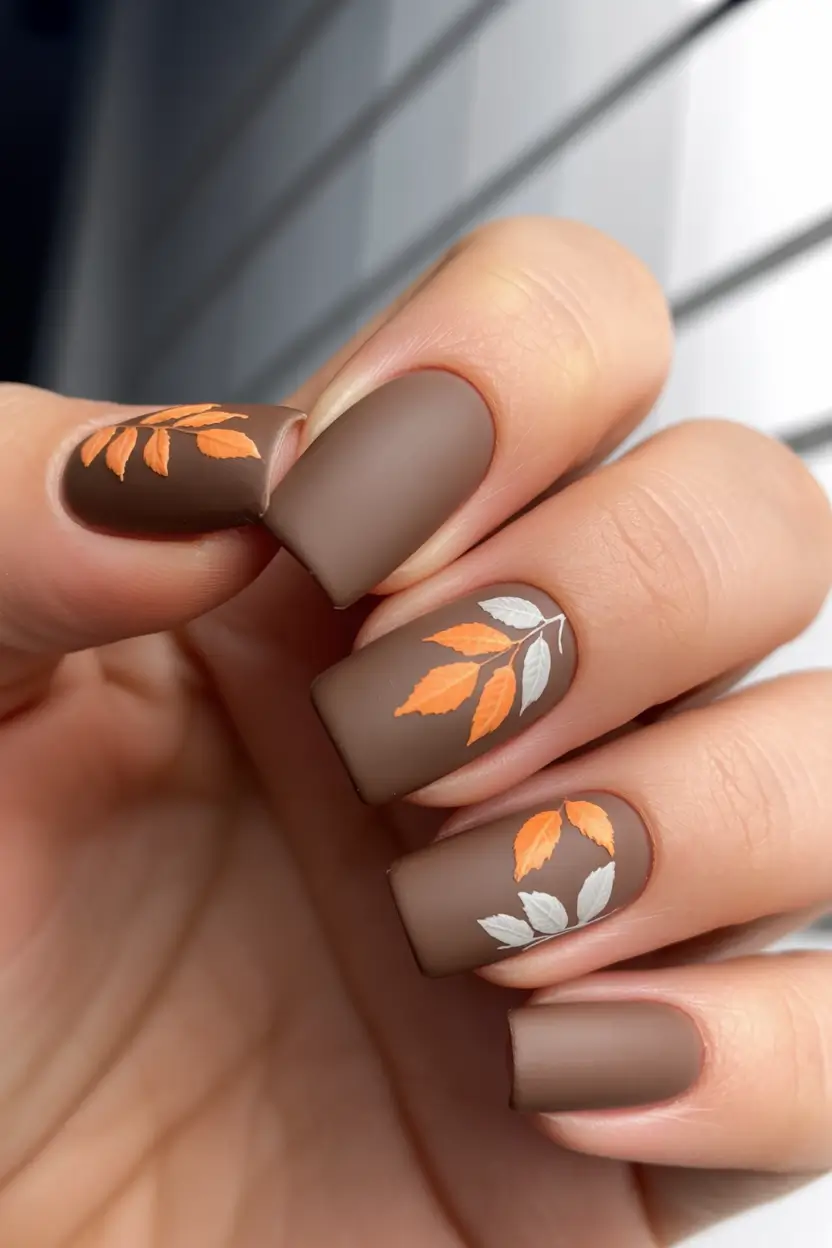 Fall nail colors for medium skin Autumn Leaf Motif