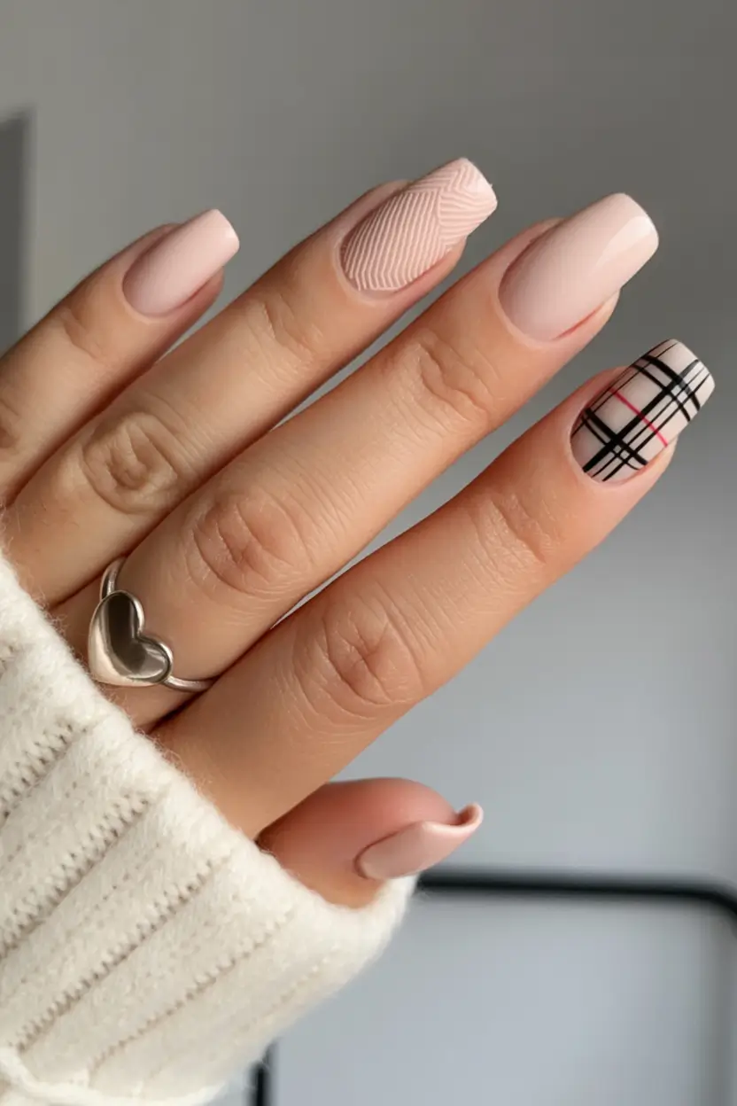 Fall nail colors for medium skin Cozy Plaid & Texture