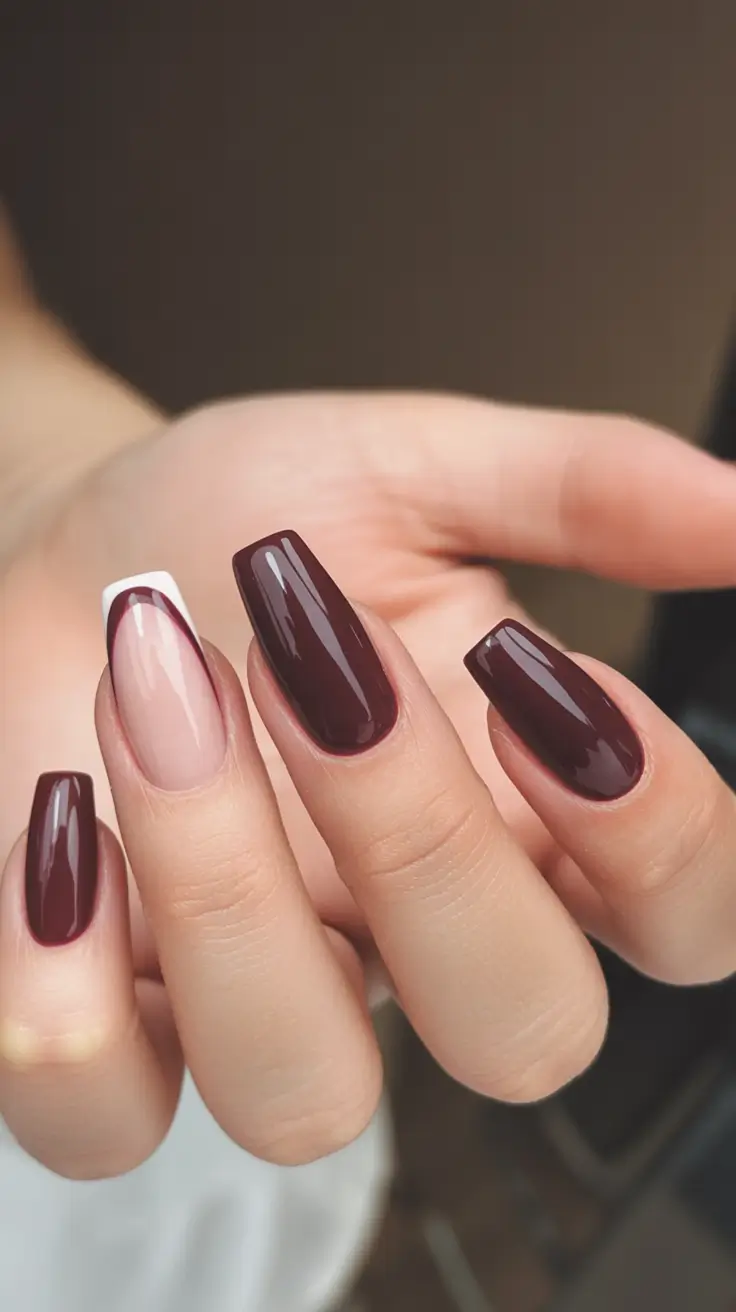 Fall nail colors for medium skin Wine-Toned French Drama