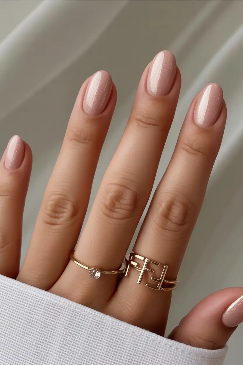 fall nails oval shape Shimmering Nude Glow