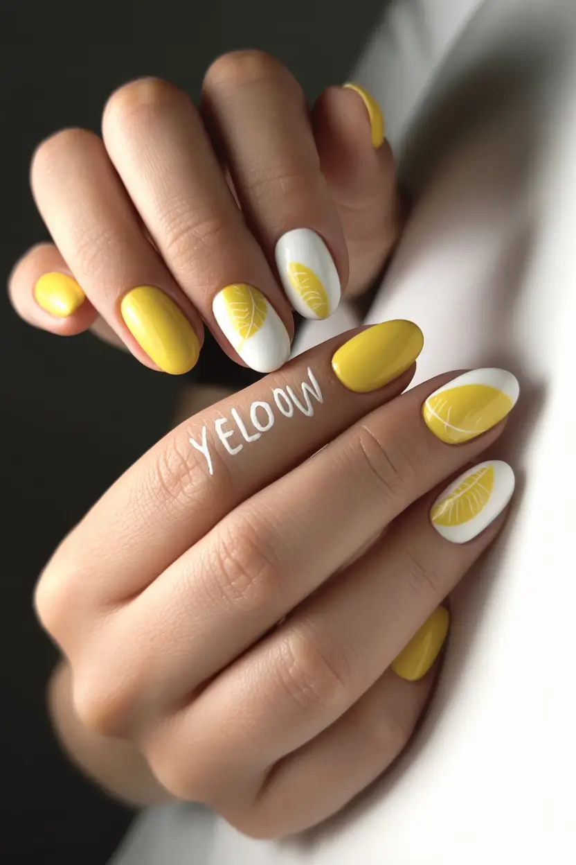 fall nails oval shape Sunny Citrus Pop