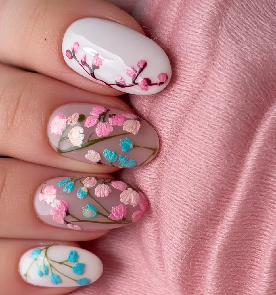 fall nails oval shape Blooming Florals
