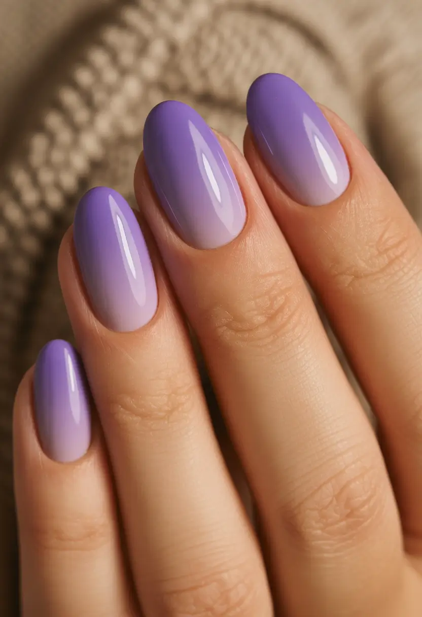 fall nails oval shape Lavender Ombre Fade