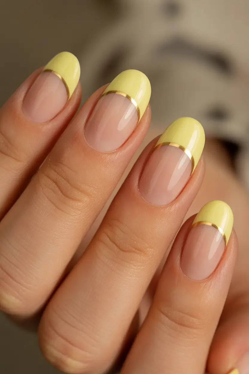 fall nails oval shape Golden French Twist