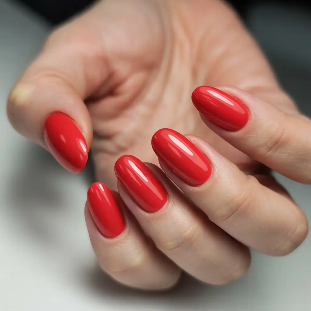 fall nails oval shape Classic Red Allure