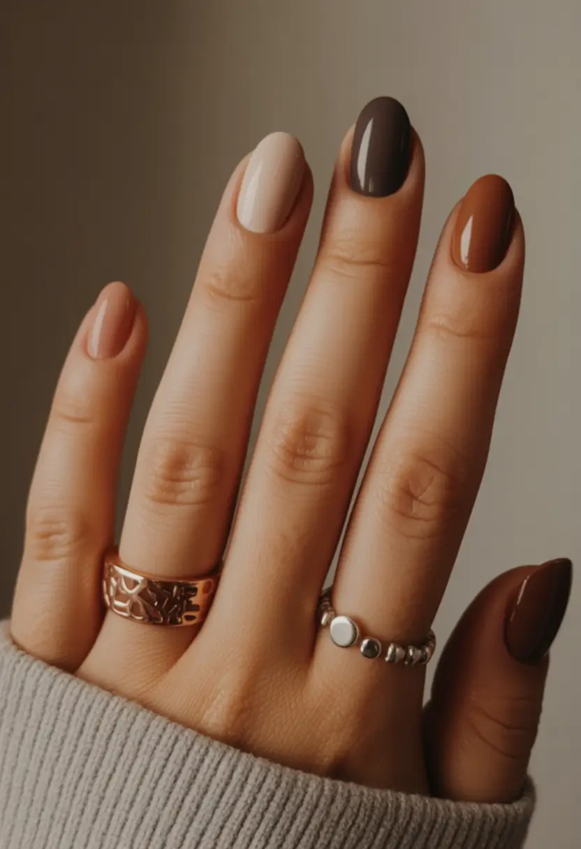fall nails oval shape Autumn Gradient Browns
