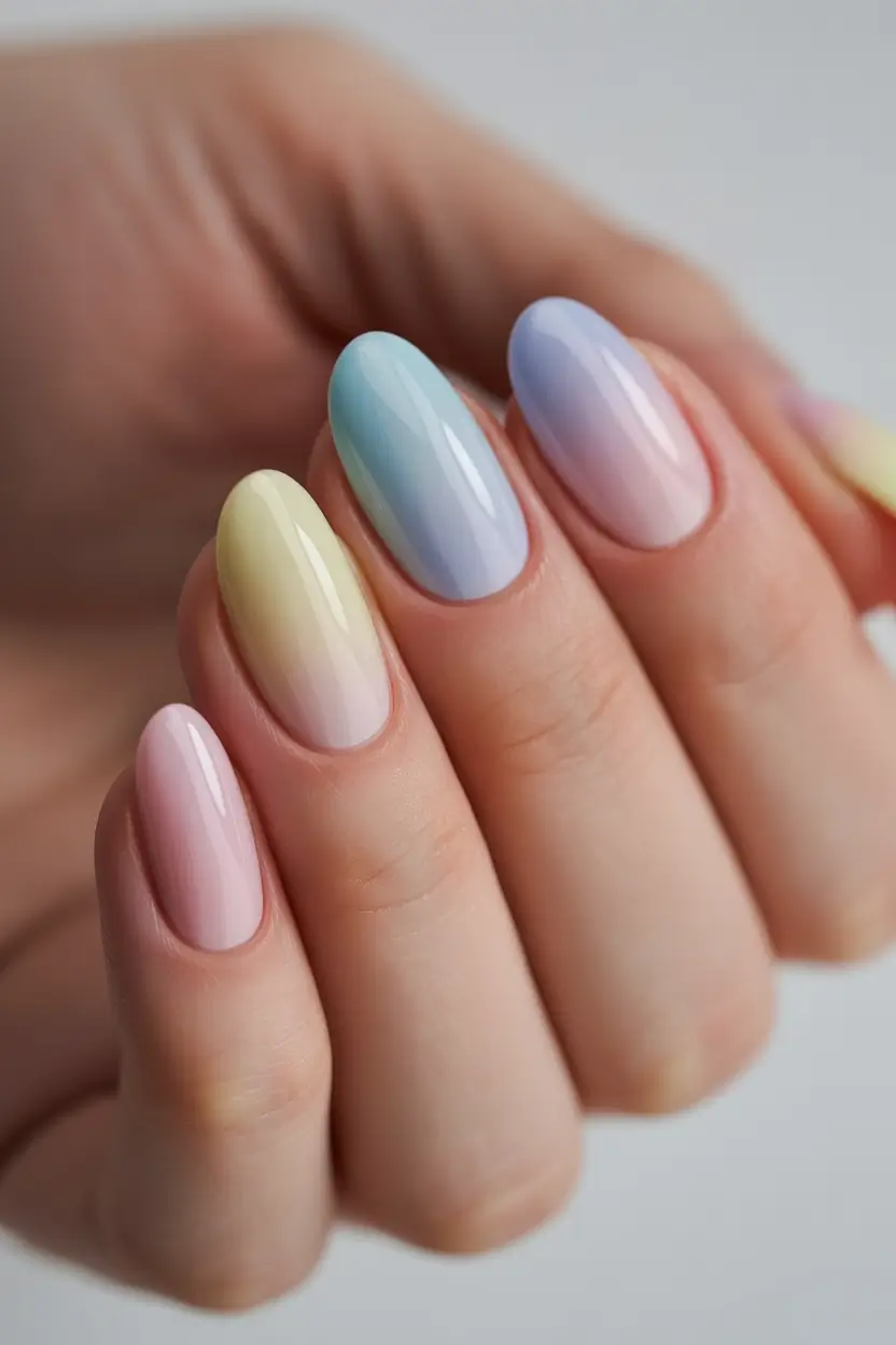 fall nails oval shape Pastel Ombre Rainbow