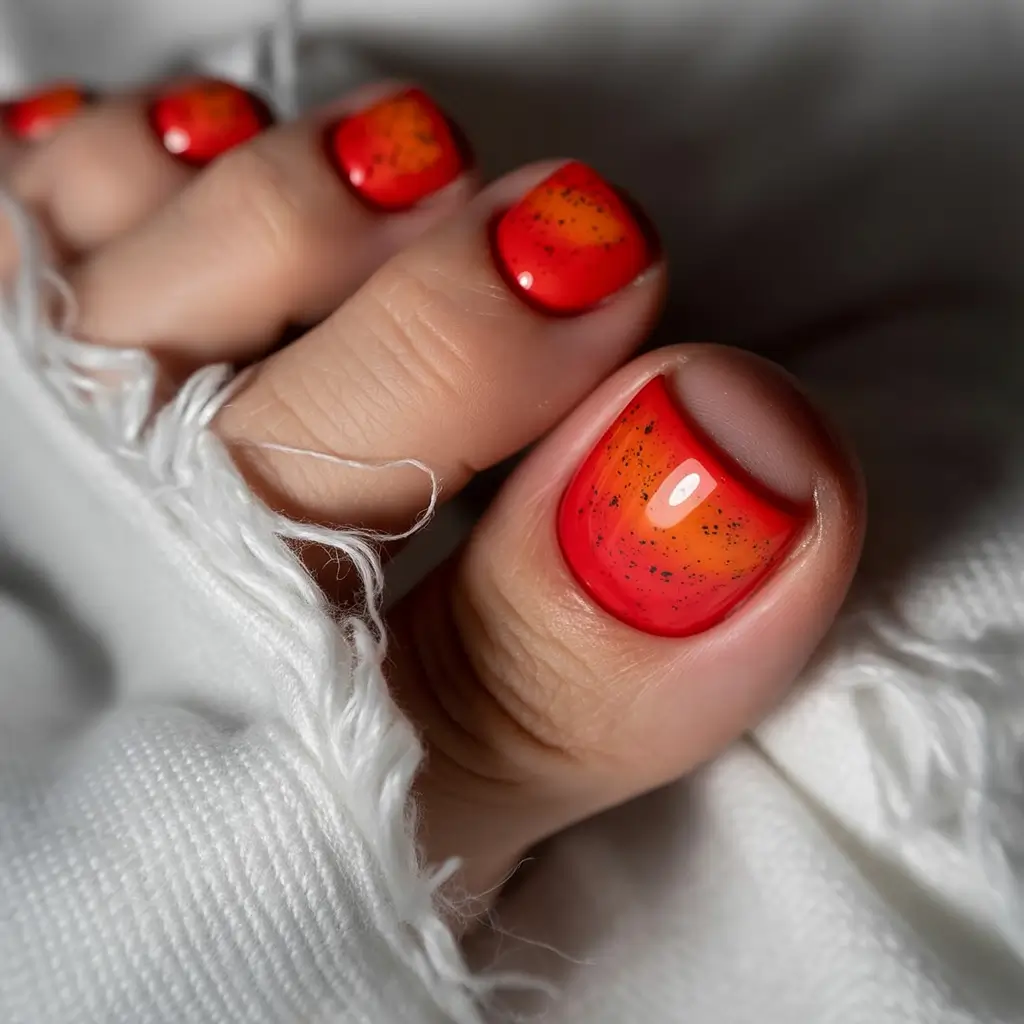 September toe nails Fiery Fade with Autumn Sparks