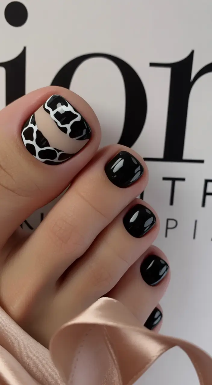 September toe nails Cowprint Contrast with a Nude Twist