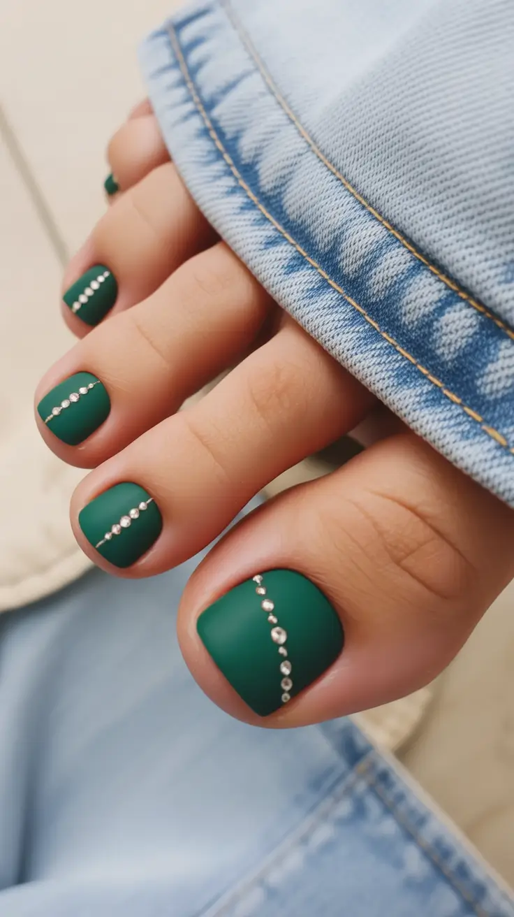 September toe nails Forest Matte with Gem-Line Drama